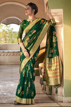 Forest Green Organza Saree