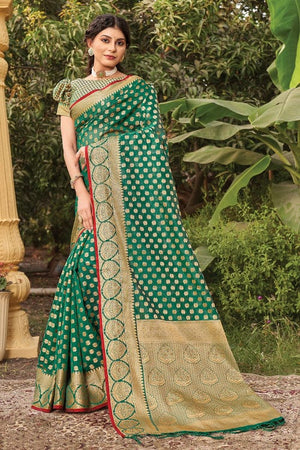 Forest Green Organza Saree