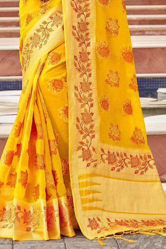 Gold Yellow Organza Saree organza silk saree online