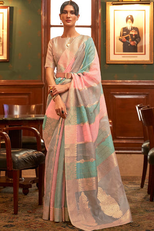Grey Multicolour Organza Saree