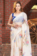 RADHIKA BHARADWAJ in Cream Organza Saree Organza Saree Hazel White Organza Saree saree online