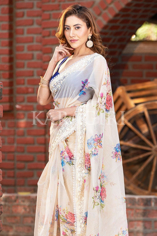 RADHIKA BHARADWAJ in Cream Organza Saree Organza Saree Hazel White Organza Saree saree online