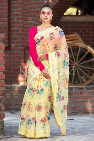 Iris Yellow Organza Saree