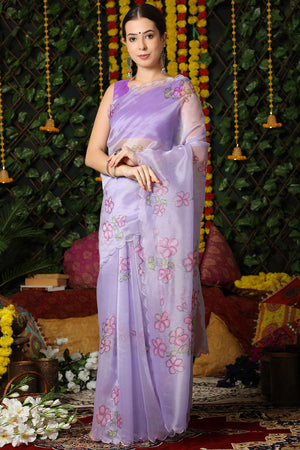 Lilac Purple Organza Saree