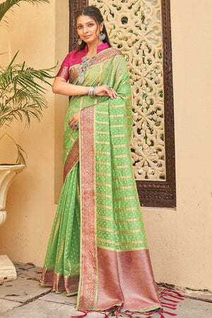 Lime Green Organza Saree