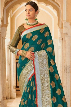 Ocean Blue Organza Saree