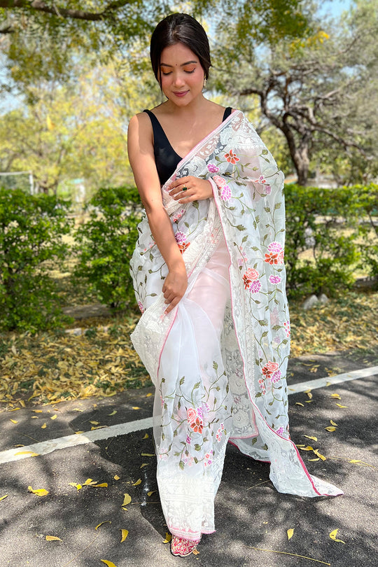 Pearl White Organza Saree organza saree