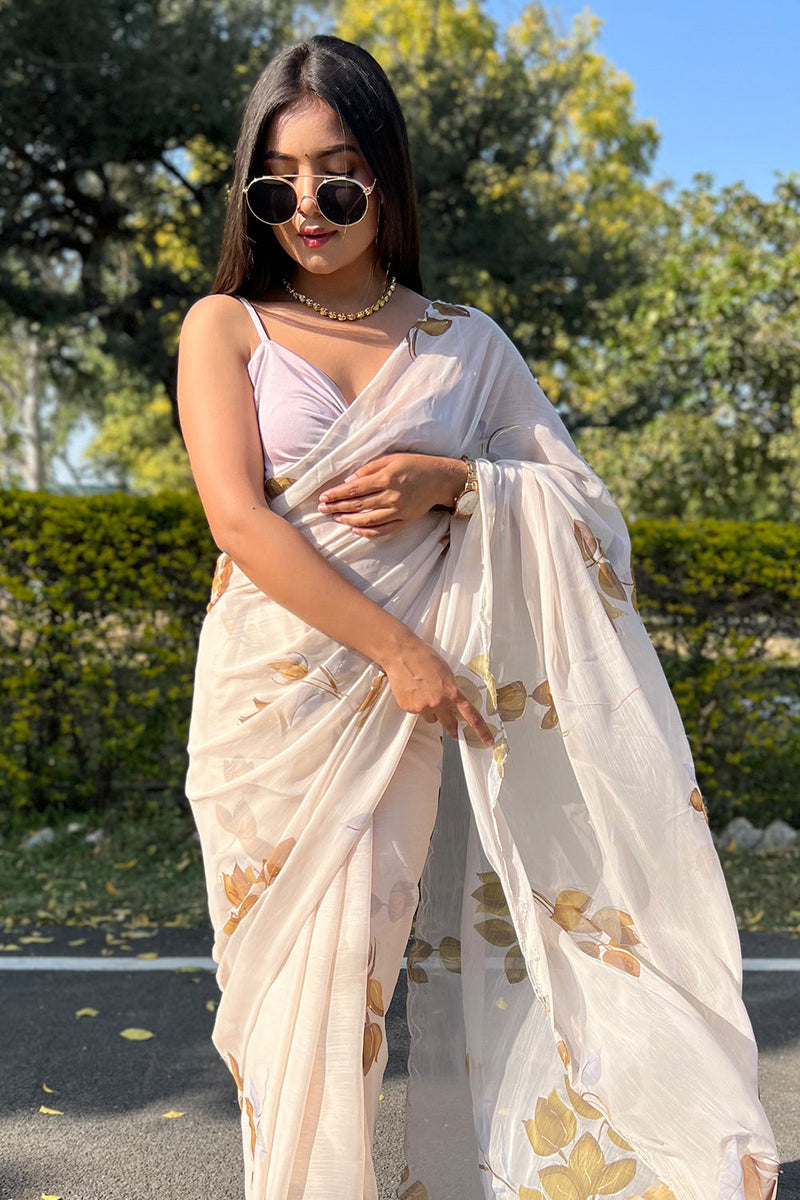 White saree for farewell party cheap
