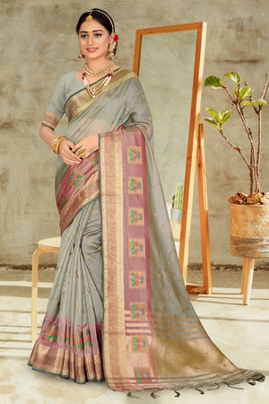 Pewter Grey Organza Saree