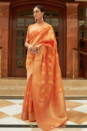 Rust Orange Organza Saree