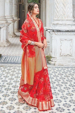 Tulip Red Organza Saree
