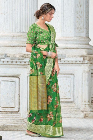Zinnia Green Organza Saree