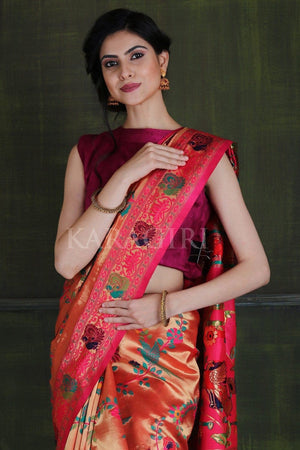 Indian Red Paithani - Ikat Saree
