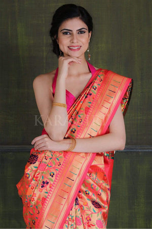 Magenta Pink Paithani - Ikat Saree