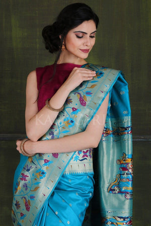 Maya Blue Paithani - Ikat Saree