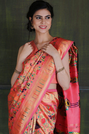 Rose Pink Paithani - Ikat Saree