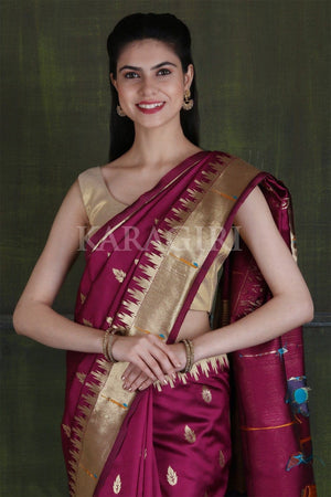 Sangria Purple Paithani - Ikat Saree