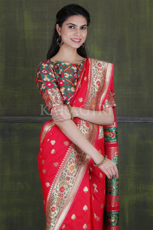 Scarlet Red Paithani - Ikat Saree