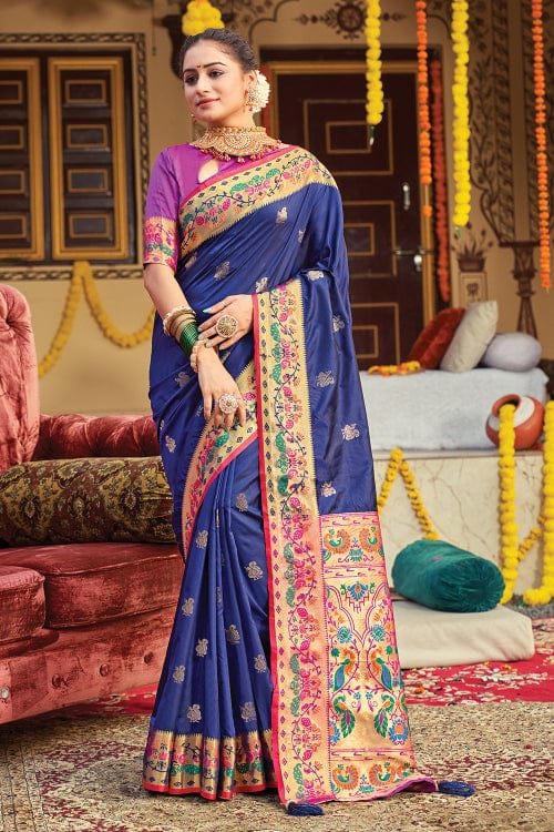 Admiral Blue Paithani Saree blue paithani saree