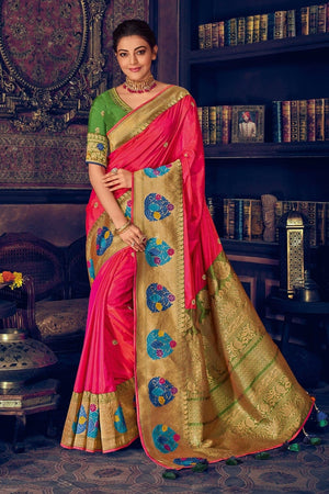 Amaranth Red Woven Paithani Saree