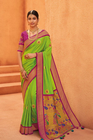 Apple Green Woven Paithani Saree
