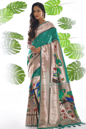 Aqua Green Paithani Saree