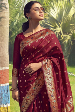 Beautiful Garnet Red Paithani Saree
