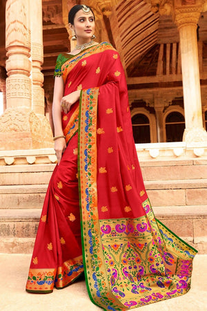 Bridal Red Woven Paithani Saree