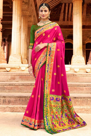 Bright Pink Woven Paithani Saree