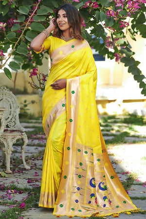 Bright Yellow Paithani Saree