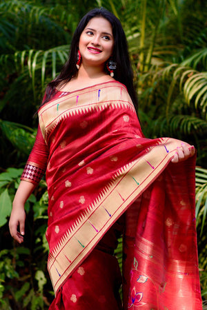 Candy Red Paithani Saree