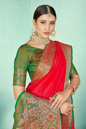 Carmine Red Paithani Fusion Saree