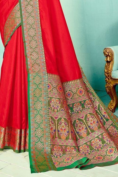 Carmine Red Paithani Fusion Saree Carmine Red Paithani Fusion Saree