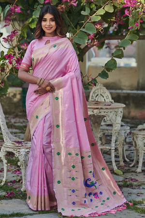 Carnation Pink Paithani Saree