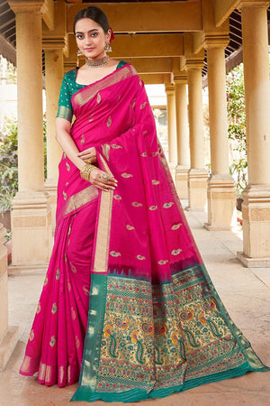 Cerise Pink Heavy Border Pallu Paithani Saree