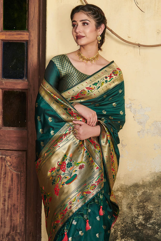 Chartreuse Green Paithani Saree silk saree