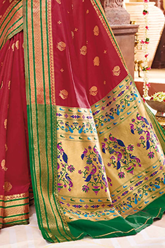 Cherry Red Woven Paithani Saree silk saree online