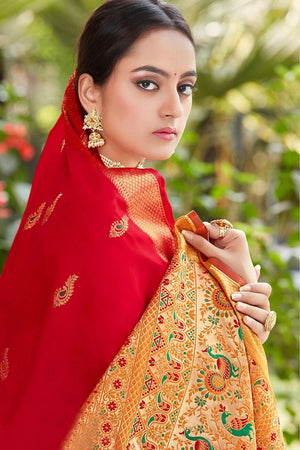 Crimson Red Heavy Border Pallu Paithani Saree