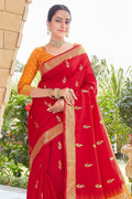 Crimson Red Heavy Border Pallu Paithani Saree Paithani Saree Crimson Red Heavy Border Pallu Paithani Saree saree online