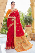 Crimson Red Heavy Border Pallu Paithani Saree Paithani Saree Crimson Red Heavy Border Pallu Paithani Saree saree online