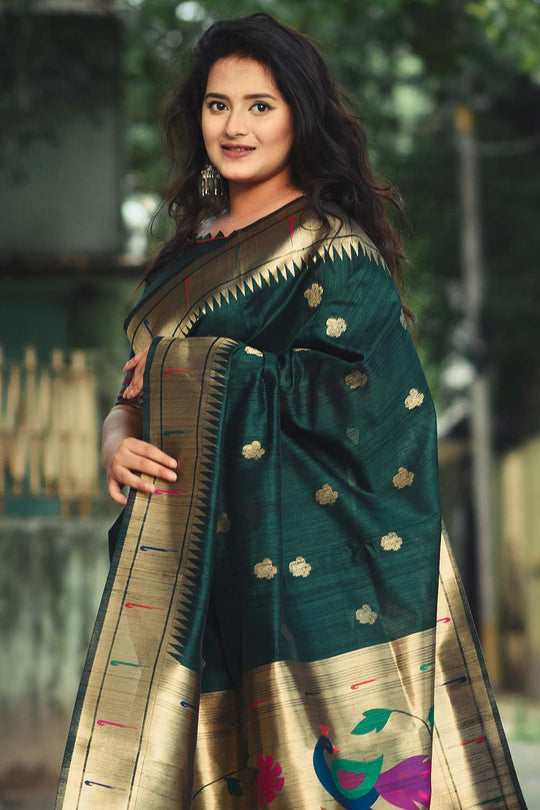 Dark Forest Green Paithani Saree paithani saree online