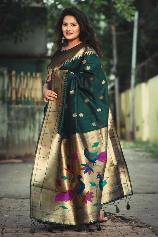Dark Forest Green Paithani Saree silk saree online