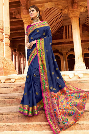 Deep Blue Woven Paithani Saree