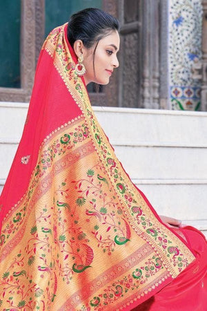 Ferrari Red Paithani Saree