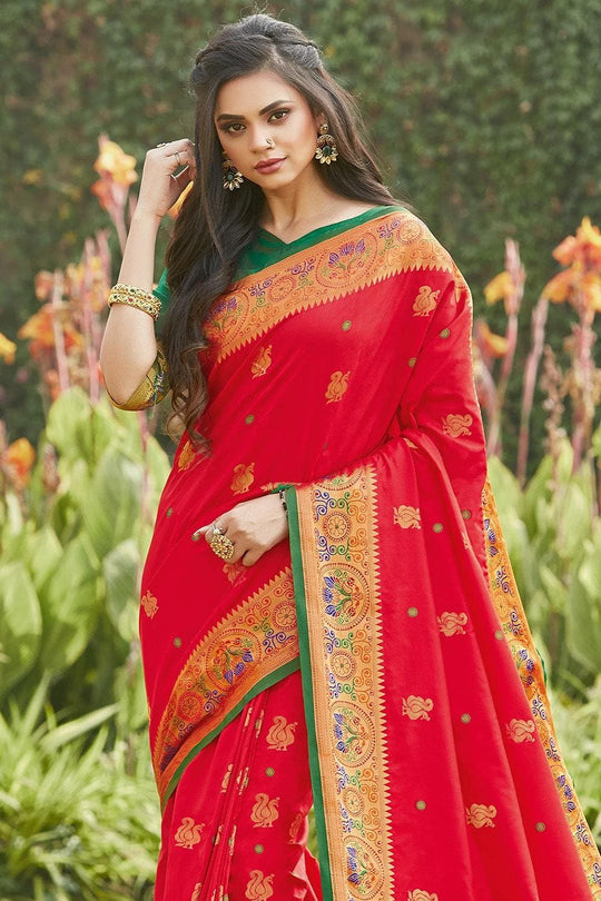 Imperial Red Paithani Saree Imperial Red Paithani Saree
