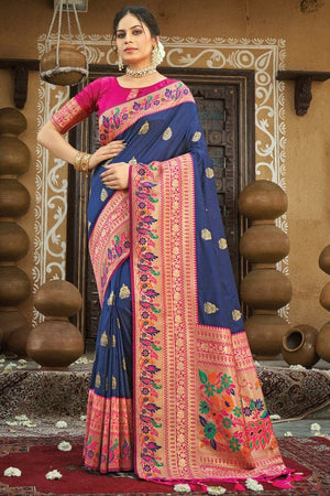 Indigo Blue Paithani Saree