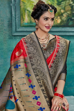 Lava Red Paithani Saree
