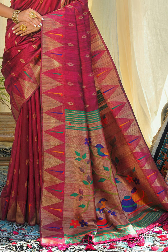 Pearlescent Pink Paithani Saree silk saree