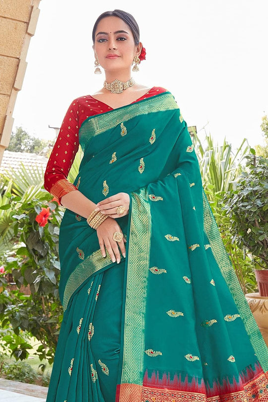 Pine Green Heavy Border Pallu Paithani Saree silk sarees online