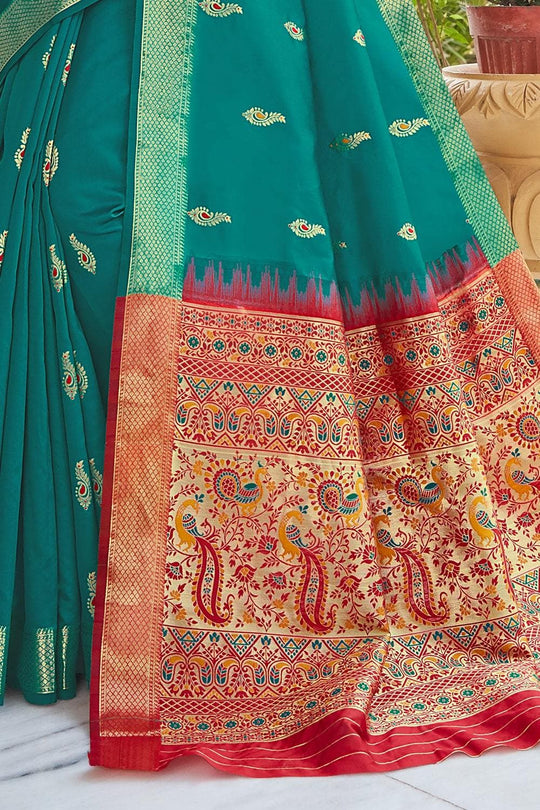 Pine Green Heavy Border Pallu Paithani Saree sarees online